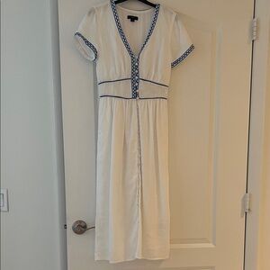 J Crew White and Blue Embroidered Women's Dress
